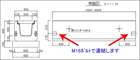 グレーチング付道路横断側溝（ASG側溝）